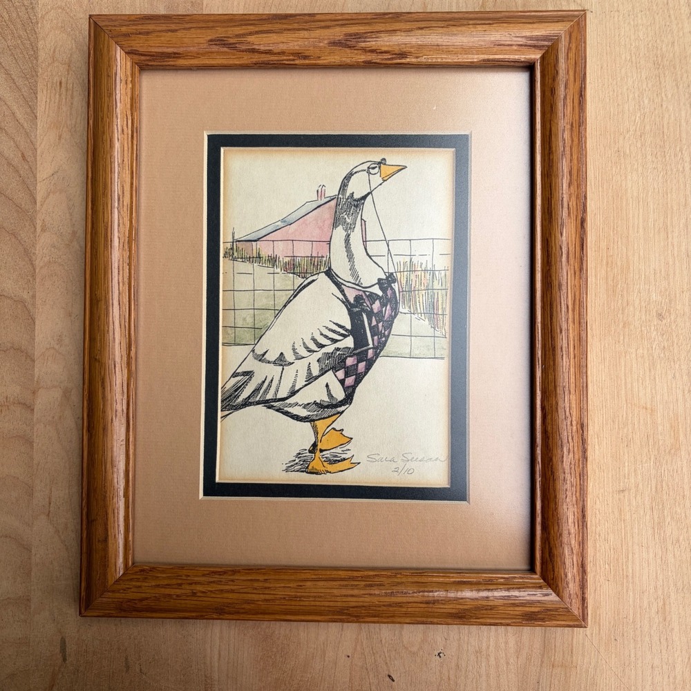 Framed Whimsical Goose Art Print "Sara Susan" 2/10 Dressed Cottagecore Farmhouse